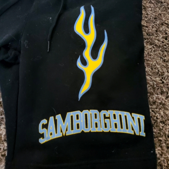 Samborghini Blue and Yellow Flame Sweat Shorts - Picture 2 of 5
